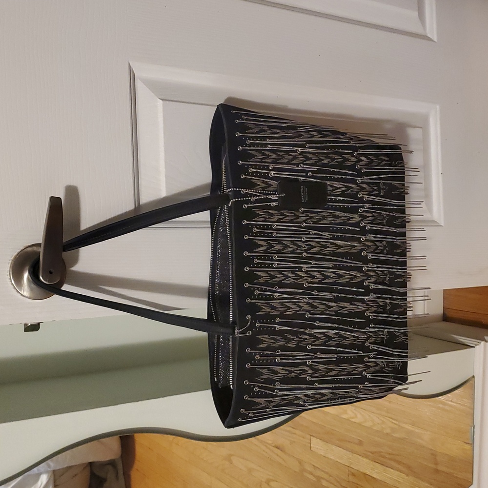 Stylish Black Tote Bag with Silver Accents